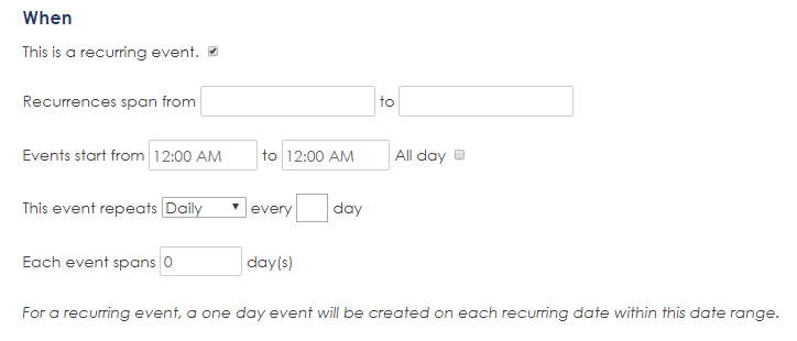 Recurring events listing on HD8 Network online events calendar