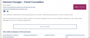 HD8 Network Business directory listing - basic entry - Gemma Favager - Travel Counsellors