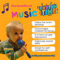 Rhythm Time Toddler Fun and Developmental Music Classes in Shepley - image is baby playing with musical toy